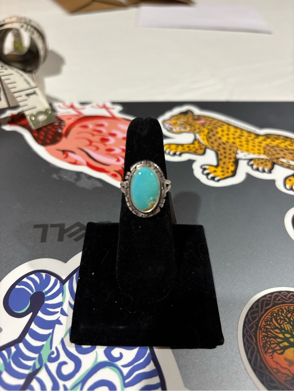 Turquoise Oval Stone Sterling Silver Ring - Blue Turquoise mine 8